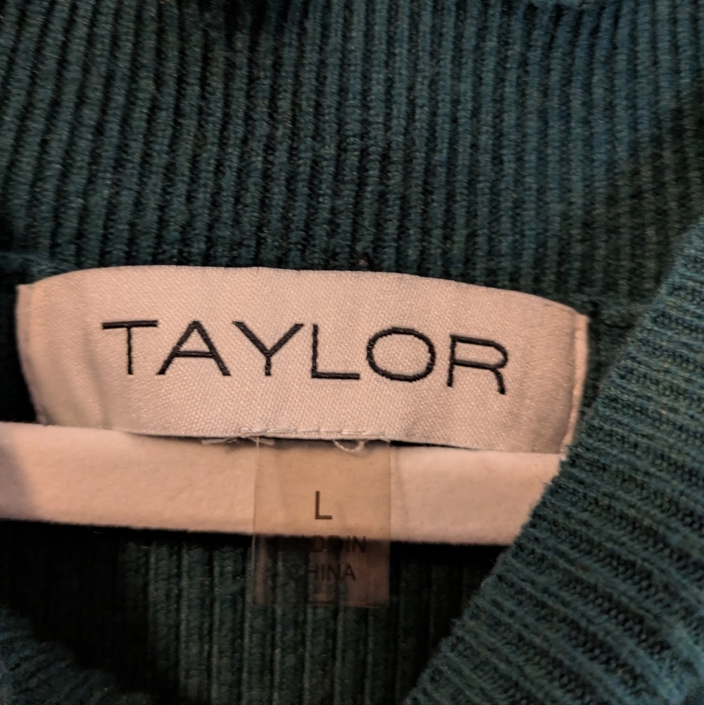 Taylor Forest Green Satin Skirt Sweater Dress - Picture 3 of 11